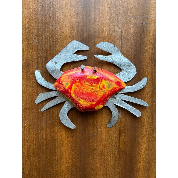 Handmade Metal Crab Wall Art or Ornament Ocean Beach Sea Decor Recycled - Picture 1 of 4